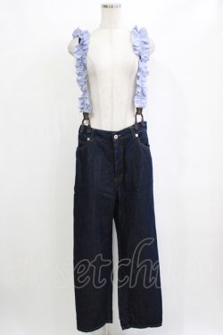 画像1: Jane Marple / Cotton Linen Denim Frill Suspenders Pants  ブルー H-26-01-25-026-JM-PA-KB-ZH