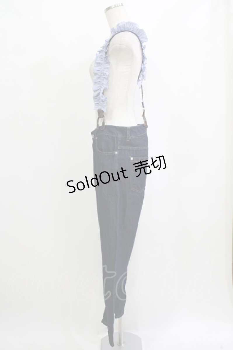 画像2: Jane Marple / Cotton Linen Denim Frill Suspenders Pants  ブルー H-26-01-25-026-JM-PA-KB-ZH (2)