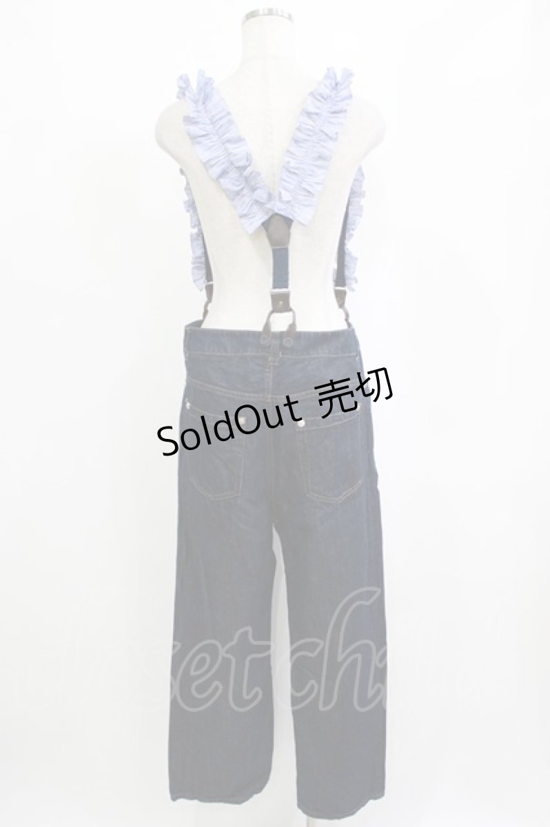 画像3: Jane Marple / Cotton Linen Denim Frill Suspenders Pants  ブルー H-26-01-25-026-JM-PA-KB-ZH (3)