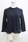 Jane Marple / High-gauge fraise pleats lace collar pullover  ネイビー H-26-01-25-035-JM-TO-KB-ZH
