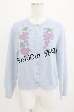 画像1: Jane Marple Dans Le Salon / Angora Yarn grape embroideryカーディガン M サックス H-26-01-25-036-JM-TO-KB-ZH