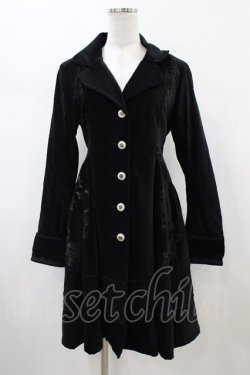 画像1: FRILL / レース切替プリント別珍コート  ブラック H-26-01-25-1009-HN-CO-KB-ZH