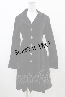 画像1: FRILL / レース切替プリント別珍コート  ブラック H-26-01-25-1009-HN-CO-KB-ZH