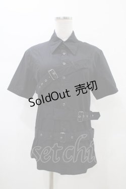 画像1: BPN FOR MEN / ベルテッドブラウス  ブラック H-26-01-25-1011-GO-BL-KB-ZH