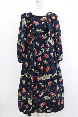 画像1: Jane Marple Dans Le Salon / The good oldフリルヨークドレス  ネイビー H-26-01-25-006-JM-OP-KB-ZH