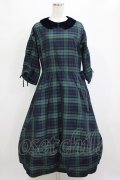 Jane Marple Dans Le Salon / メモリアルチェックベルベットカラードレス  グリーン×ネイビー H-26-01-25-002-JM-OP-KB-ZH