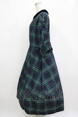 画像2: Jane Marple Dans Le Salon / メモリアルチェックベルベットカラードレス  グリーン×ネイビー H-26-01-25-002-JM-OP-KB-ZH