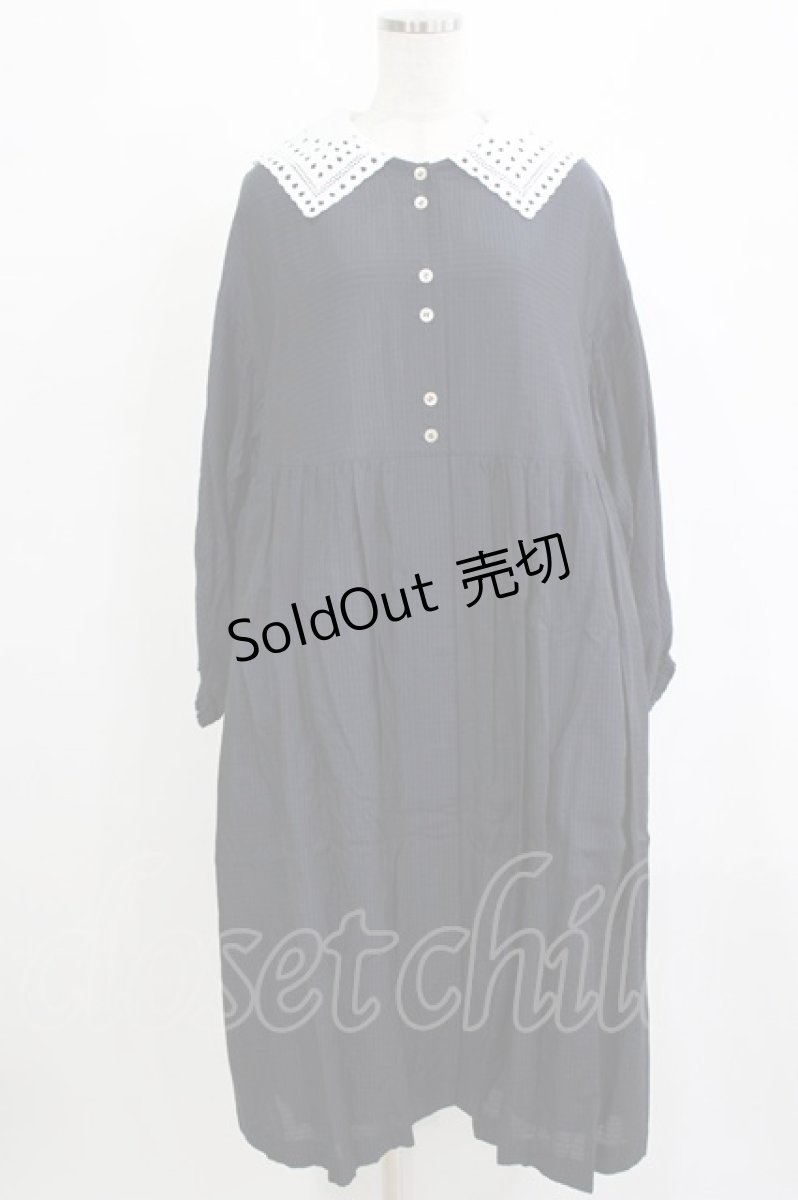 画像1: Jane Marple / Dobby cloth teardrop lace collar dress  ネイビー H-26-01-25-018-JM-OP-KB-ZH (1)