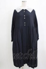 画像1: Jane Marple / Dobby cloth teardrop lace collar dress  ネイビー H-26-01-25-018-JM-OP-KB-ZH (1)