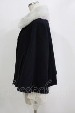 画像2: Jane Marple / Lamb melton fur collar cape jacket  ネイビー×シルバーグレー H-26-01-25-020-JM-JA-KB-ZH (2)