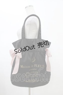 画像1: Maison de FLEUR / ダブルリボンギャザートートバッグ  ブラック H-26-01-26-024-LO-BG-NS-ZH