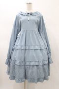 FLC / 皆方由衣コラボ/ティアードフリルワンピース L サックス H-26-01-27-051-0-OP-NS-ZH