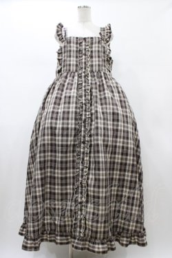 画像1: FLC / 皆方由衣コラボ/チェックフリルジャンパースカート 4L ブラウン H-26-01-27-057-0-OP-NS-ZH