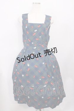 画像1: axes femme POETIQUE / チェリー柄チェックワンピース M グリーン H-26-01-27-1019-AX-OP-NS-ZH