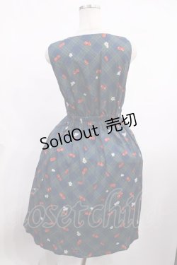 画像2: axes femme POETIQUE / チェリー柄チェックワンピース M グリーン H-26-01-27-1019-AX-OP-NS-ZH