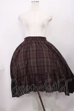 画像1: axes femme / チェック柄ミディスカート M ワイン H-26-01-27-1020-AX-SK-NS-ZH