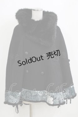画像1: Qutie Frash / ファーカラーポンチョコート  黒 H-26-01-28-024-QU-JA-KB-ZH