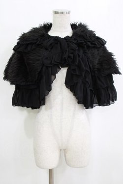 画像1: MARBLE / ファーフリルボリュームケープ  黒 H-26-01-28-028-GO-JA-AK-ZH