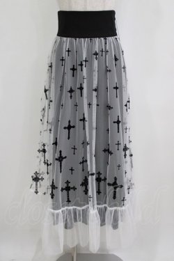 画像1: Moi-meme-Moitie / 十字架フロッキーハイウエストスカート 9 ホワイト×ブラック H-26-01-28-029-MO-SK-KB-ZH
