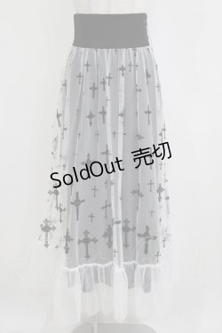 画像1: Moi-meme-Moitie / 十字架フロッキーハイウエストスカート 9 ホワイト×ブラック H-26-01-28-029-MO-SK-KB-ZH