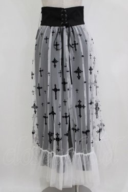 画像3: Moi-meme-Moitie / 十字架フロッキーハイウエストスカート 9 ホワイト×ブラック H-26-01-28-029-MO-SK-KB-ZH