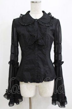 画像1: ATELIER PIERROT / 丸襟姫袖ブラウス  ブラック H-26-01-28-047-EL-BL-KB-ZH