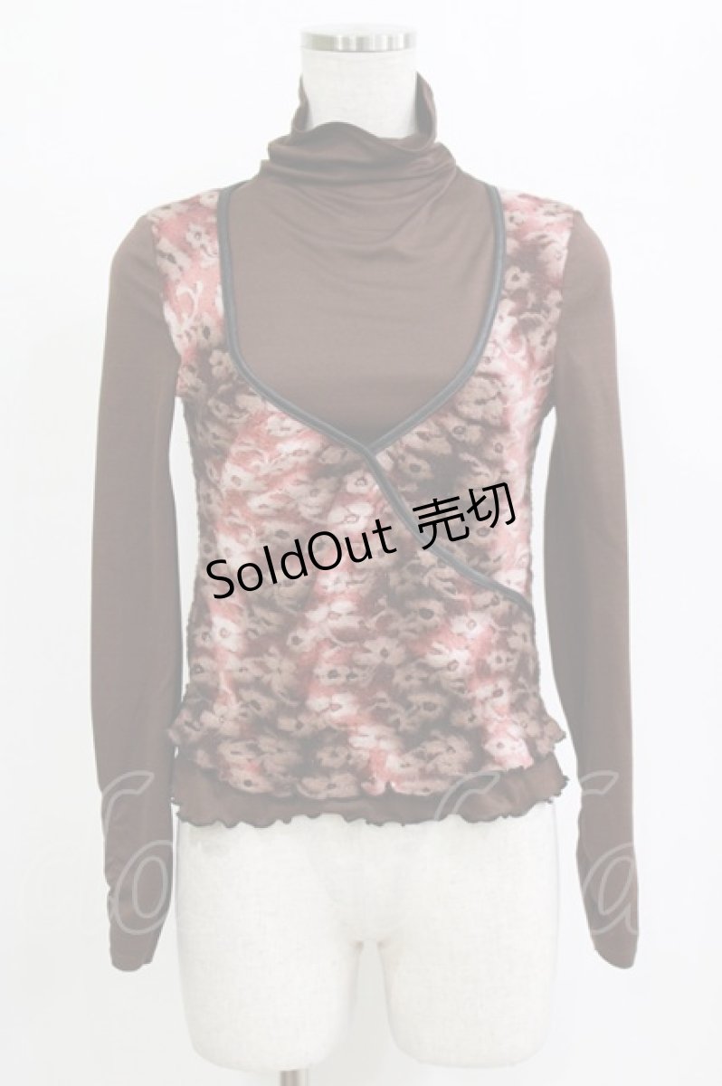 画像1: Ozz On / レイヤード風切替ハイネックトップス  ブラウン H-26-01-28-051-OO-TO-KB-ZH (1)