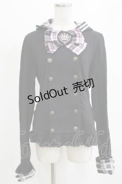 画像1: PUTUMAYO / リボンブローチ付フードカーディガン  黒×ピンク H-26-01-28-052-PT-TO-KB-ZH