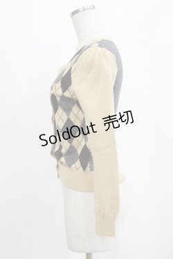 画像2: Jane Marple / トランプアーガイルニットカーディガン  ベージュ×グレー H-26-01-28-055-JM-TO-KB-ZH