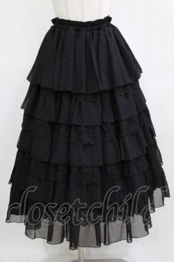 画像1: MARBLE / 【パニエ別タイプ】総フリルレースロングボリュームドレススカート  黒 H-26-01-28-008-GO-SK-AK-ZH