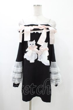 画像1: Ank Rouge / ネコちゃんオフショルプルオーバー M ブラック H-26-01-29-040-CA-TO-NS-ZH