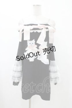 画像1: Ank Rouge / ネコちゃんオフショルプルオーバー M ブラック H-26-01-29-040-CA-TO-NS-ZH