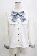 Ank Rouge / パールリボンブラウス M オフ/ブルー H-26-01-30-046-CA-BL-NS-ZH