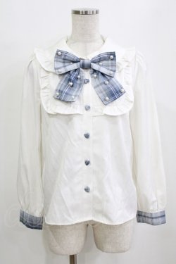 画像1: Ank Rouge / パールリボンブラウス M オフ/ブルー H-26-01-30-046-CA-BL-NS-ZH