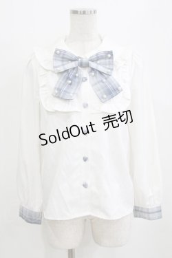 画像1: Ank Rouge / パールリボンブラウス M オフ/ブルー H-26-01-30-046-CA-BL-NS-ZH