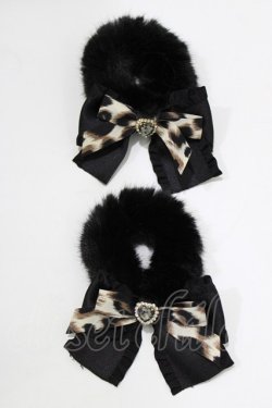 画像1: Rojita / フリルリボン付きファーシュシュSET  ブラック/レオパード H-26-01-30-073-LO-AC-NS-ZH