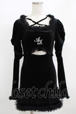 画像1: Ank Rouge / チュールフリルフロントあきベロアワンピース M ブラック H-26-01-30-026-CA-OP-NS-ZH