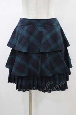 画像1: Emily Temple cute / チェック裾プリーツスカート  ネイビー×グリーン H-26-02-01-1036-ET-SK-KB-ZH