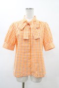 Nile Perch / ギンガムチェックリボンブラウス  オレンジ H-26-02-01-1051-LO-BL-KB-ZH