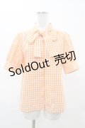 Nile Perch / ギンガムチェックリボンブラウス  オレンジ H-26-02-01-1051-LO-BL-KB-ZH