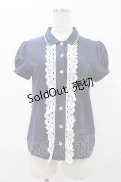 画像1: Jane Marple / レース付ポロトップス  ネイビー H-26-02-01-1054-JM-TO-KB-ZH