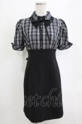 EATME / レースカラーブラウスドッキングワンピース S ブラック/チェック H-26-02-02-034-LO-OP-NS-ZH