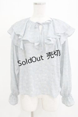 画像1: an another angelus / フレンチローズ柄ラッフルカラーブラウス Free L/BLUE×WH H-26-02-02-042-CA-BL-NS-ZH