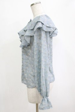 画像2: an another angelus / フレンチローズ柄ラッフルカラーブラウス Free L/BLUE×WH H-26-02-02-042-CA-BL-NS-ZH
