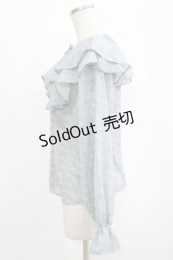 画像2: an another angelus / フレンチローズ柄ラッフルカラーブラウス Free L/BLUE×WH H-26-02-02-042-CA-BL-NS-ZH