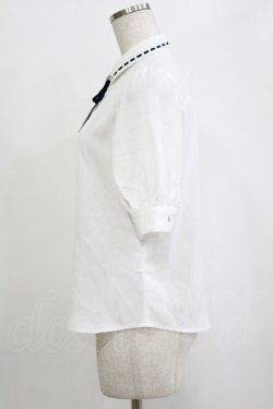 画像2: Fi.n.t / 配色タイ付きはしごリボン衿5分袖ブラウス Free OFF×NAVY H-26-02-02-046-CA-BL-NS-ZH