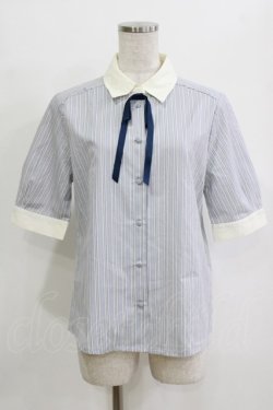 画像1: F i.n.t / タイ付きマルチストライプクレリック5分袖シャツ Free L/BLUE H-26-02-02-048-CA-BL-NS-ZH