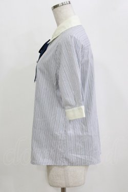 画像2: F i.n.t / タイ付きマルチストライプクレリック5分袖シャツ Free L/BLUE H-26-02-02-048-CA-BL-NS-ZH