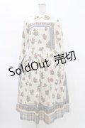 Jane Marple Dans Le Salon / Flowers of Jouy scarf Tartan check hem dress M アイボリー H-26-02-02-1031-JM-OP-AK-ZH