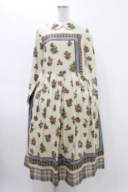 画像1: Jane Marple Dans Le Salon / Flowers of Jouy scarf Tartan check hem dress M アイボリー H-26-02-02-1031-JM-OP-AK-ZH